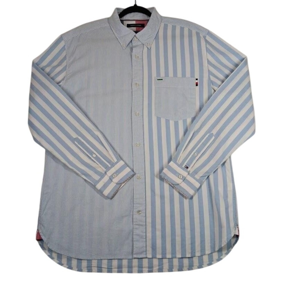 Tommy Hilfiger‎ Shirt Mens XL Stripe Regular Fit Stretch Button Up Pocket